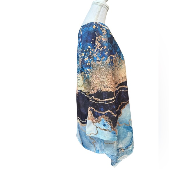 Misslook vintage blue and gold tunic with asymmetrical hem. Medium - Picture 6 of 10